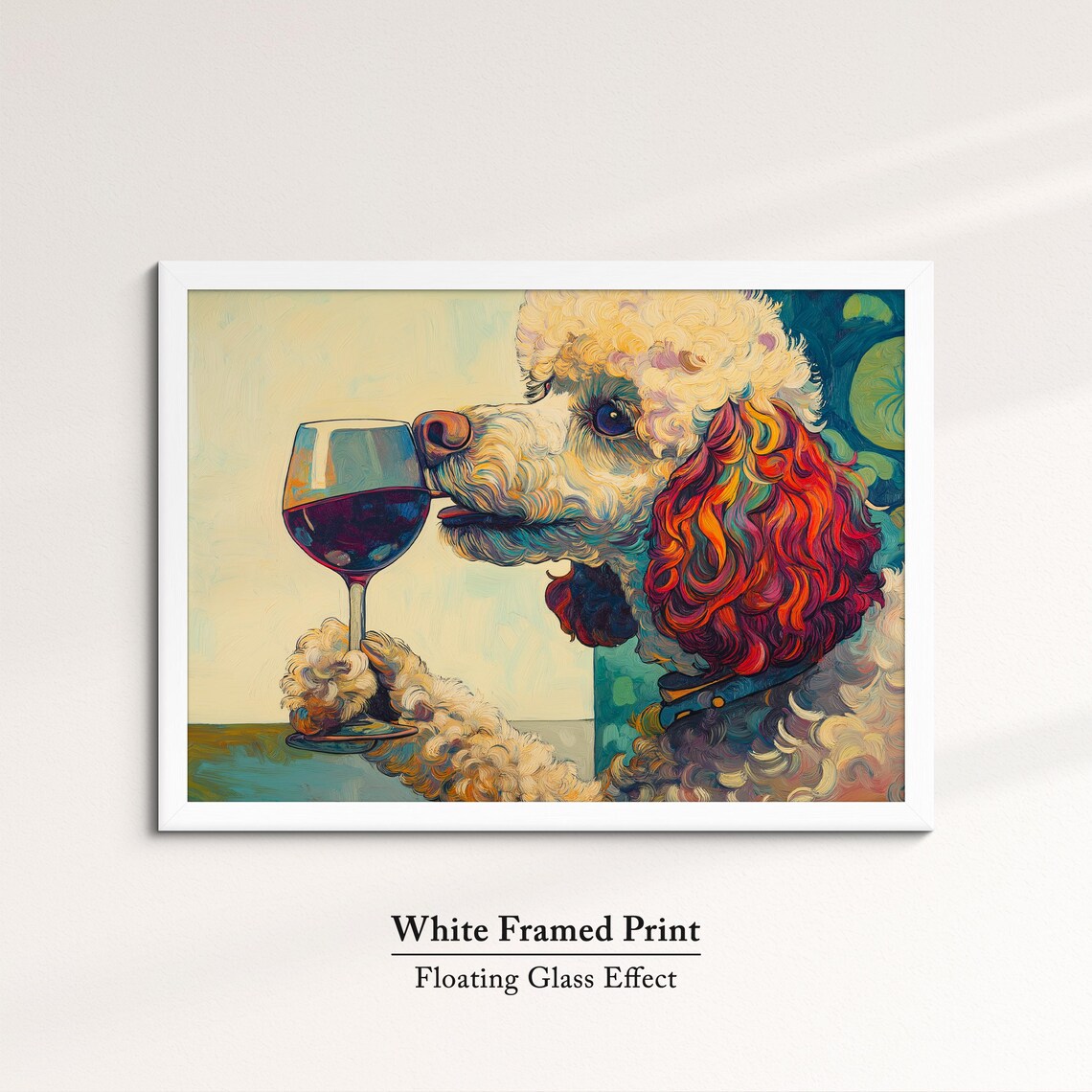 Poodle Dog Sipping Red Wine Glass Profile Elegant Oil Painting Poster - Image 7