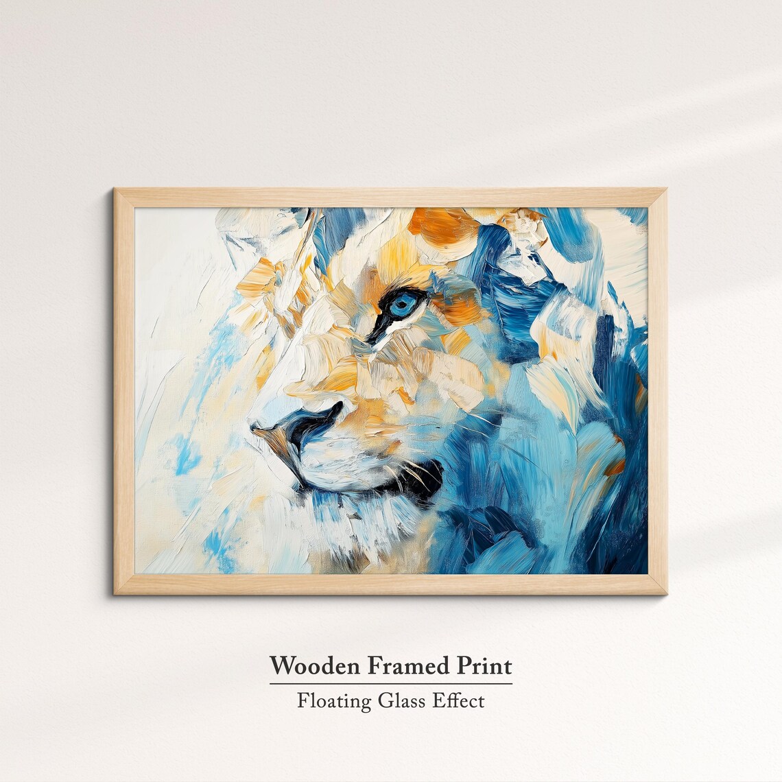 Lion Face Close Up Blue Gold Palette Knife Abstract Wildlife Wall Poster - Image 6