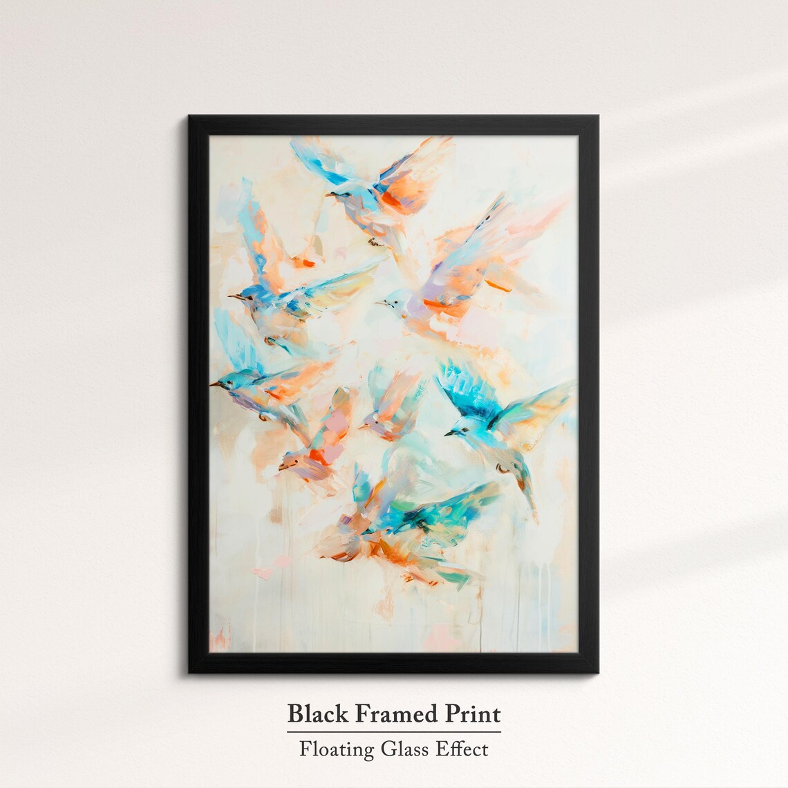 Colorful Birds In Flight Blue Orange Watercolor Flock Wall Art Poster - Image 8