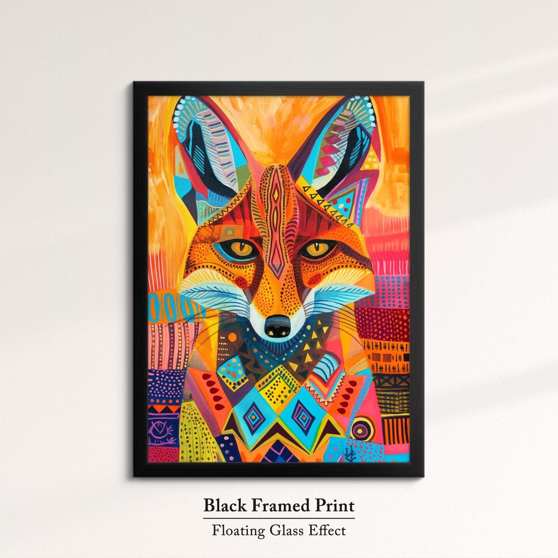 Colorful Fox Face Folk Art Patchwork Bright Orange Animal Wall Poster - Image 8