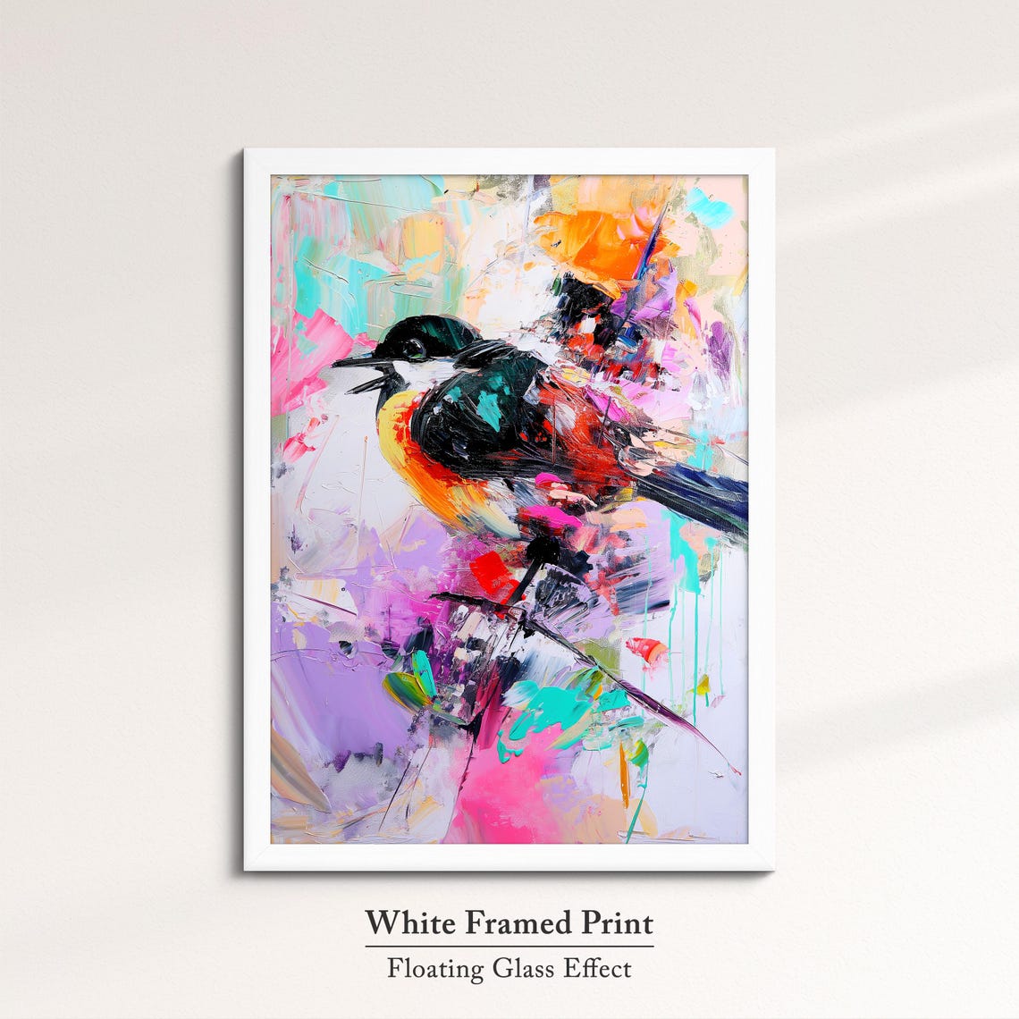 Songbird Perched Vivid Pink Purple Teal Abstract Painting Wall Art - Image 7