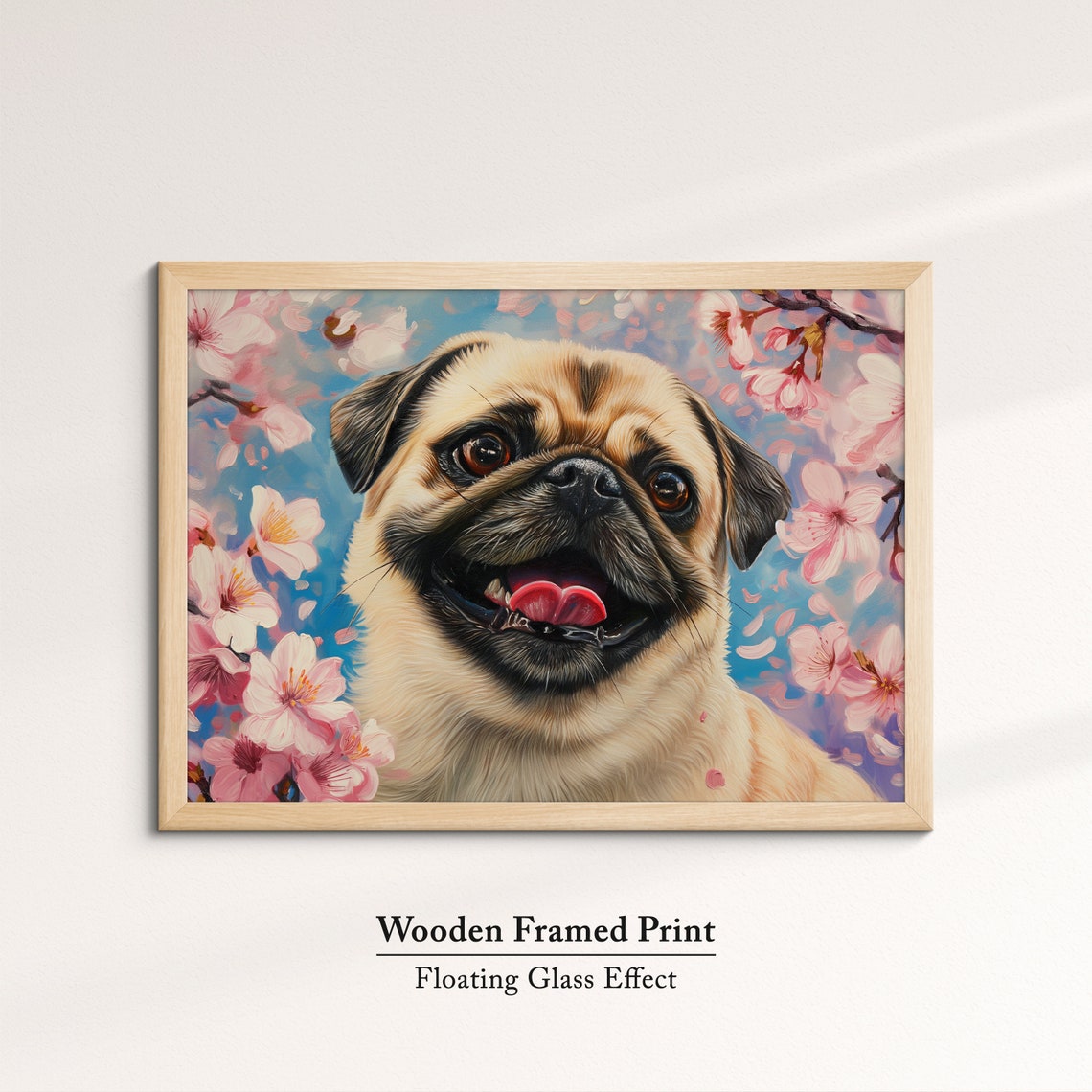 Joyful Pug Grinning Among Pink Cherry Blossoms Blue Sky Spring Poster - Image 6