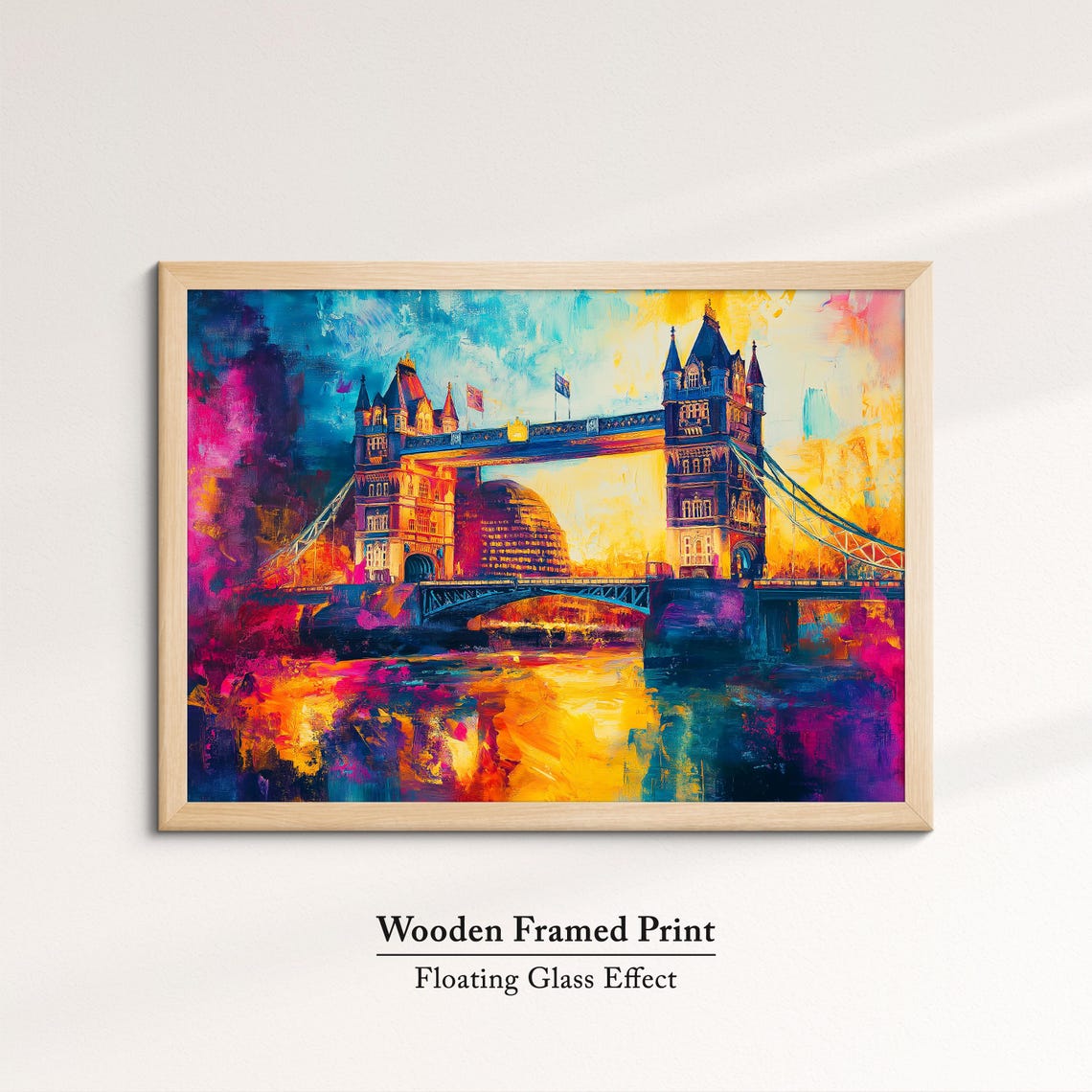 Tower Bridge London Pink Sunset Vibrant Watercolor Travel Art Poster - Image 6