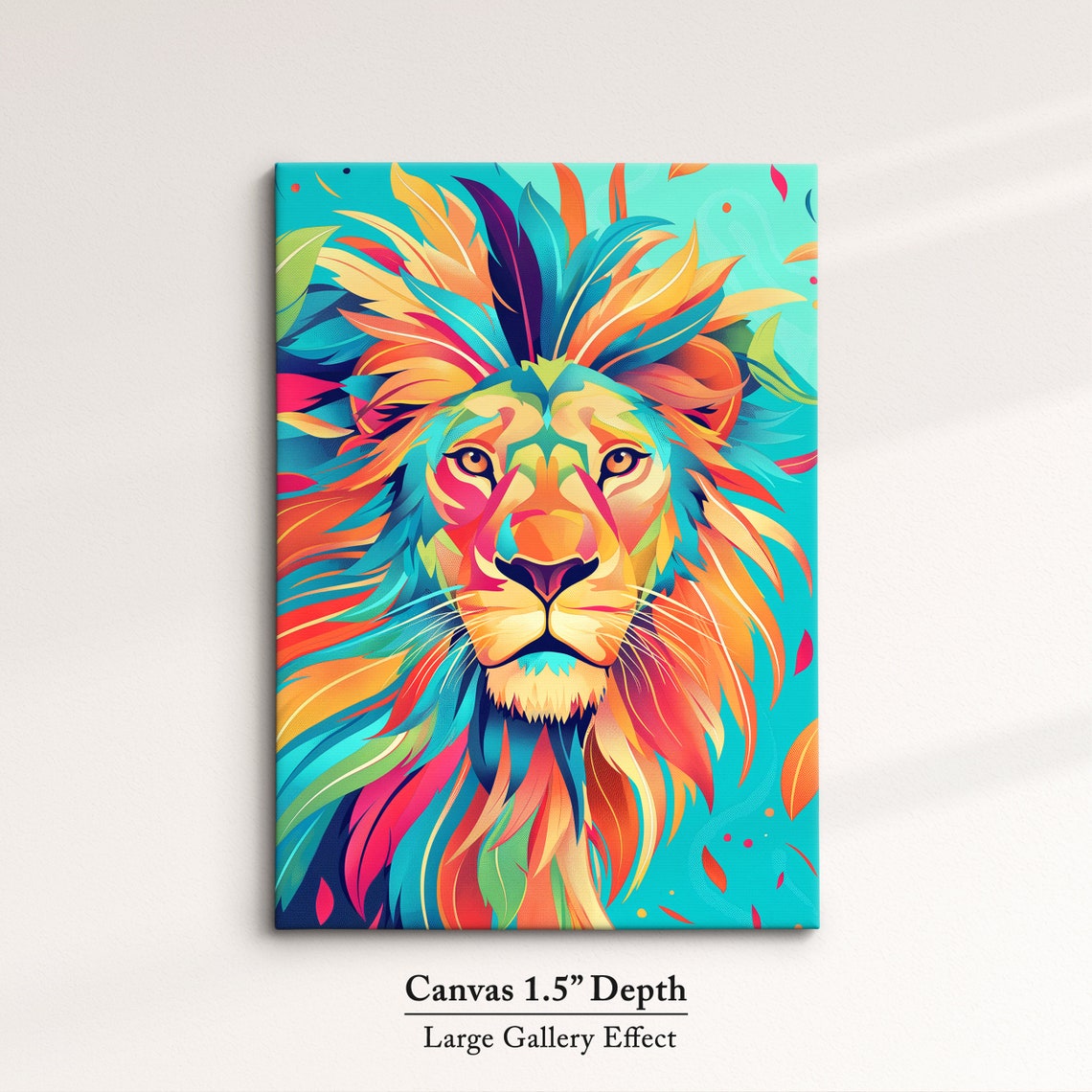 Colorful Lion Face Front Rainbow Feather Mane Teal Art Poster - Image 3