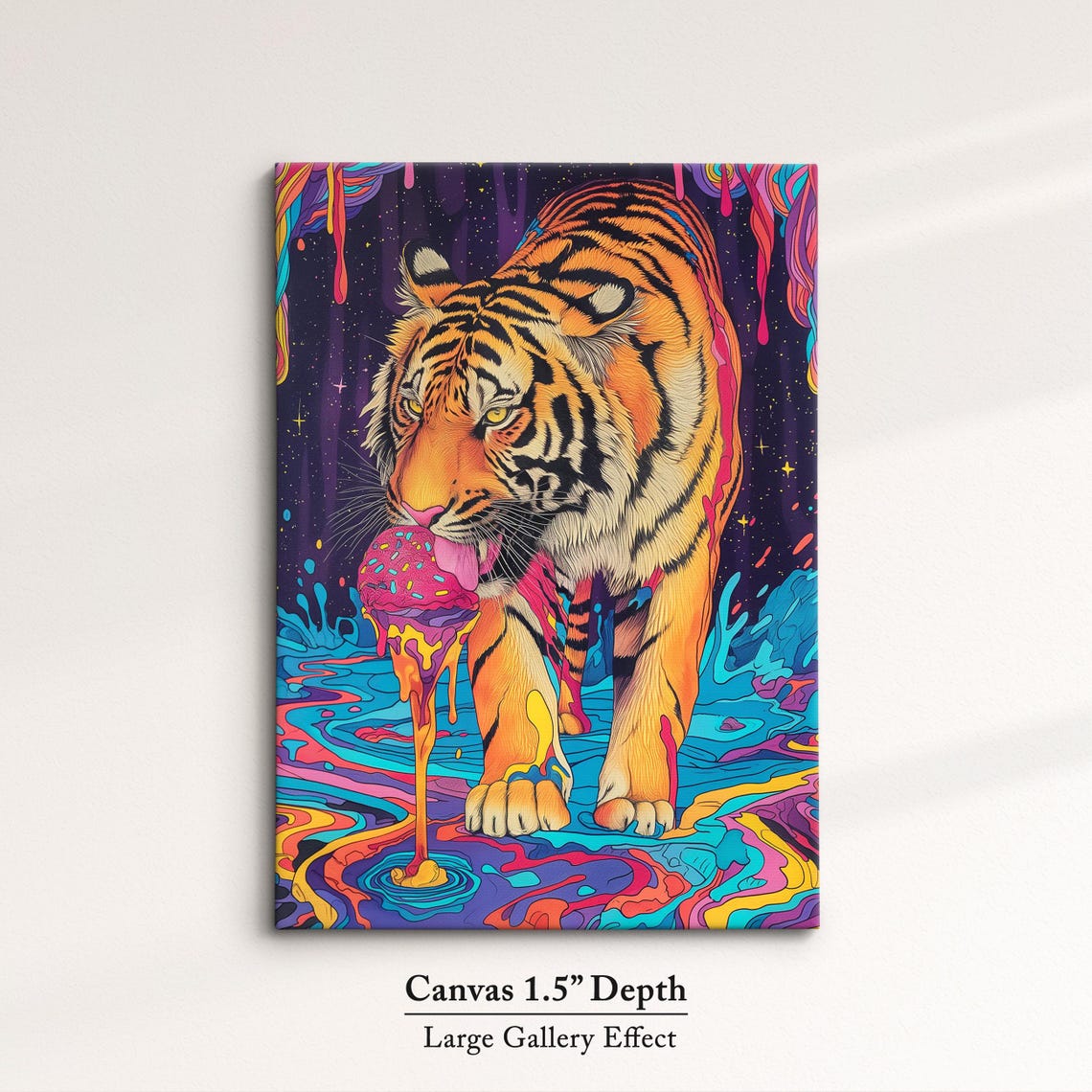 Psychedelic Neon Tiger Abstract Oil Painting Bold Wildlife Wall Art - Image 3