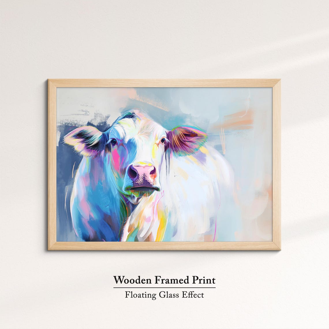 White Cow Portrait Colorful Pastel Abstract Farm Animal Wall Poster - Image 6