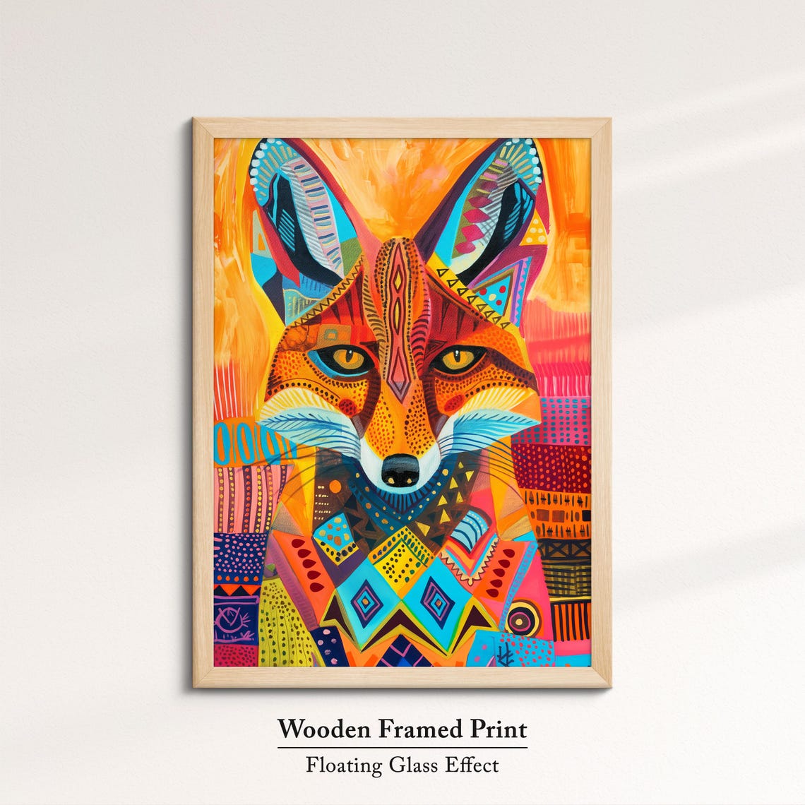 Colorful Fox Face Folk Art Patchwork Bright Orange Animal Wall Poster - Image 6
