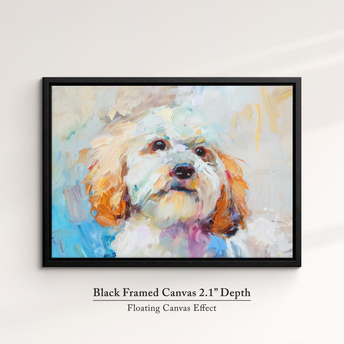 Cockapoo Portrait White Orange Coat Soft Blue Abstract Dog Poster - Image 2
