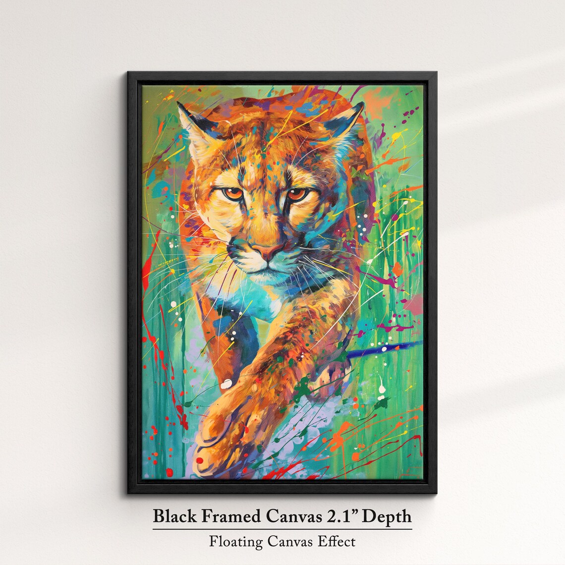 Prowling Lioness Vibrant Pop Art Painting Colorful Splatter Wildlife Wall Poster - Image 2