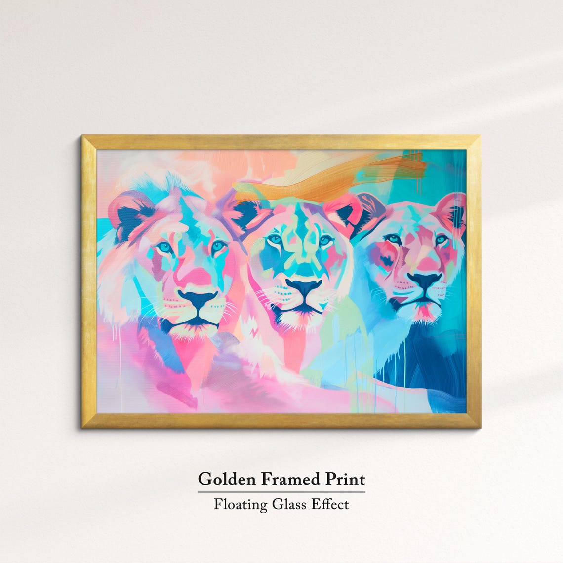Three Lions Neon Pink Blue Pop Art Abstract Wildlife Wall Art Poster - Image 5