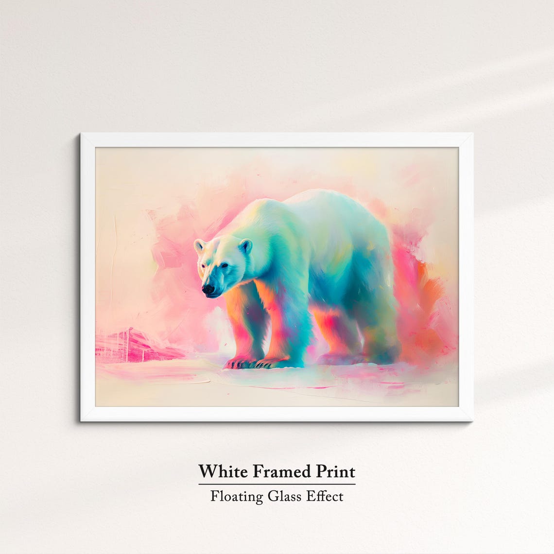 Polar Bear Walking Colorful Pink Teal Abstract Wildlife Wall Art - Image 7