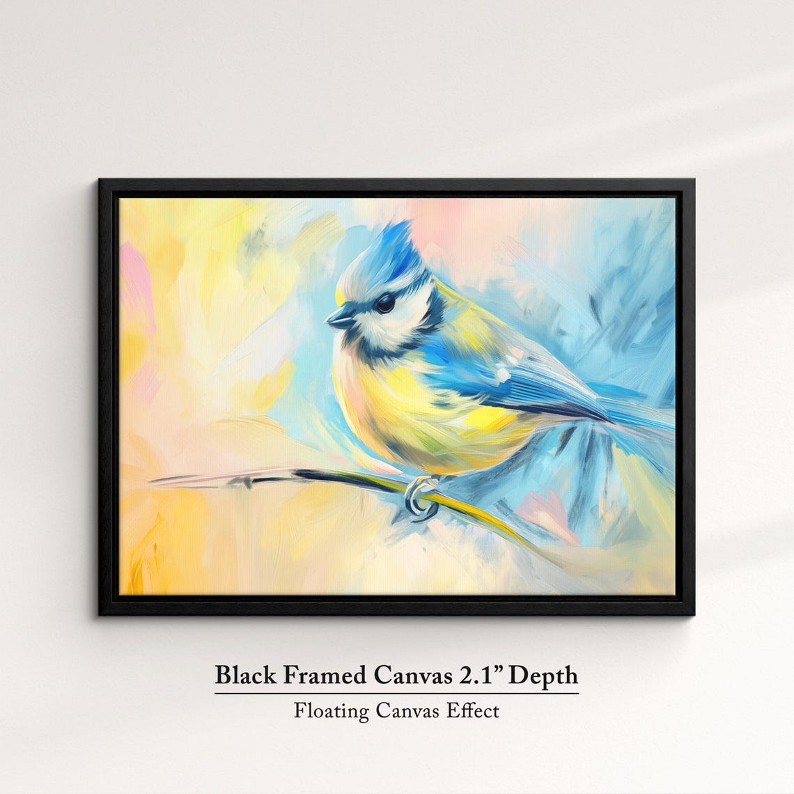 Blue Tit Close Up Yellow Blue Pastel Brushstroke Bird Wall Poster - Image 2