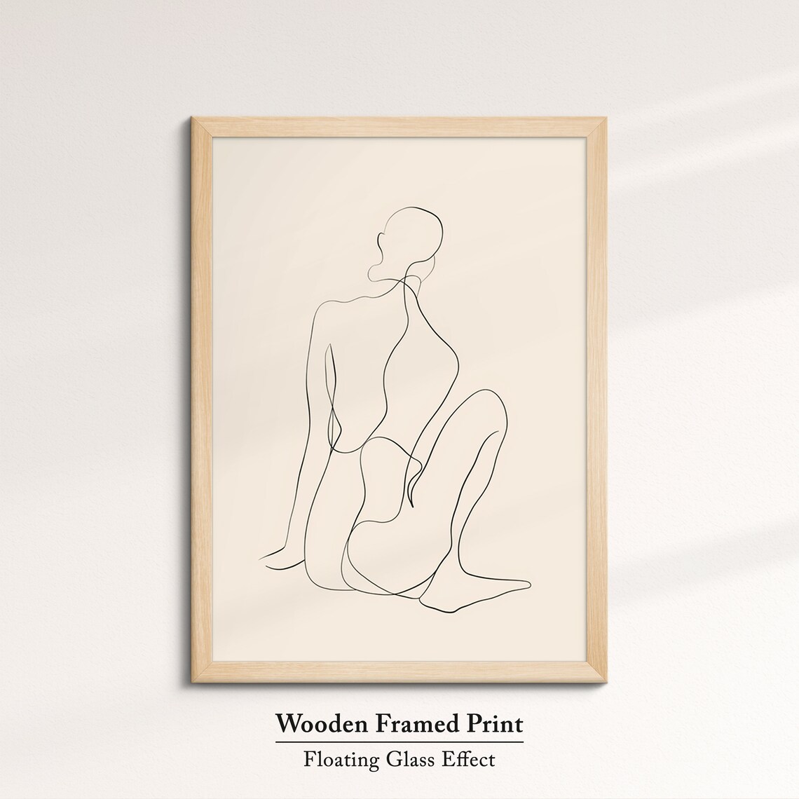 Minimalist Seated Woman Single Line Art Beige Figure Wall Poster - Image 6