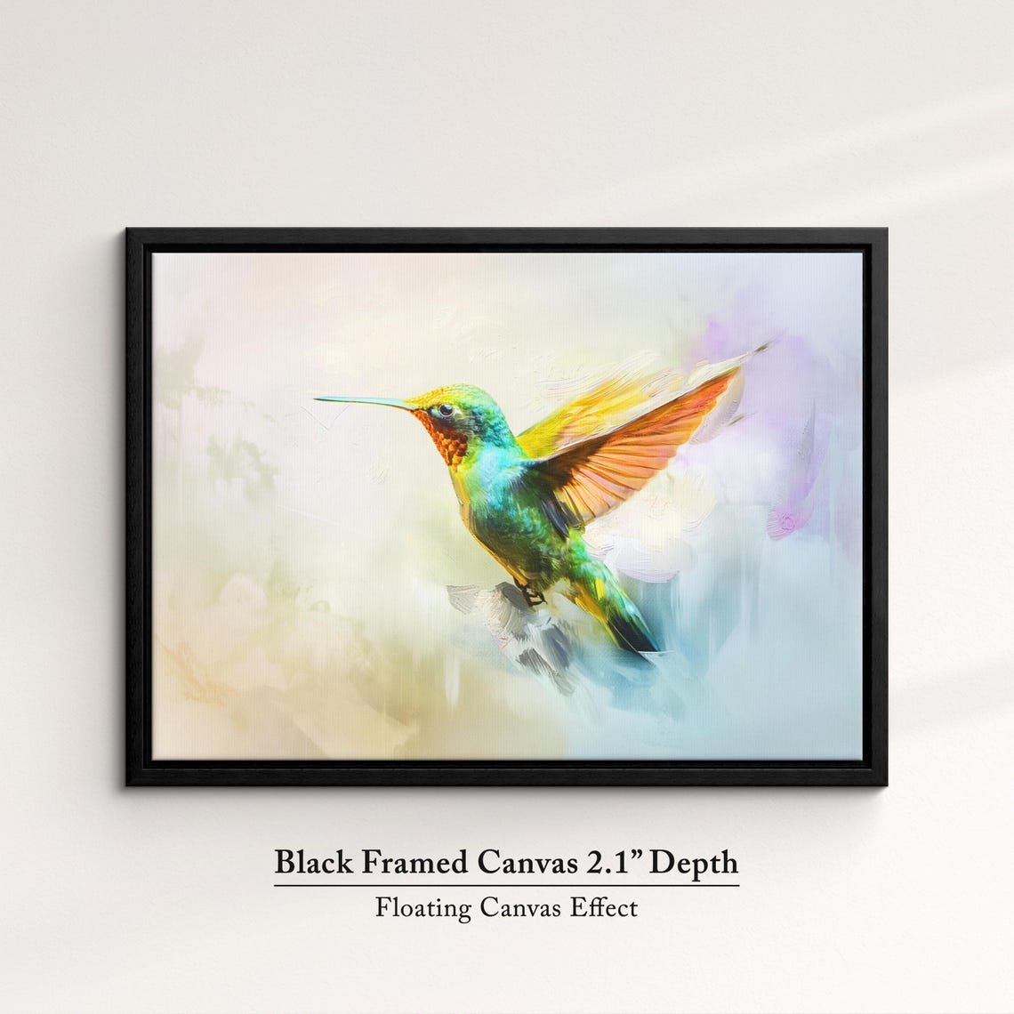 Hummingbird Vibrant Green Orange Watercolor Flight Abstract Art Poster - Image 2