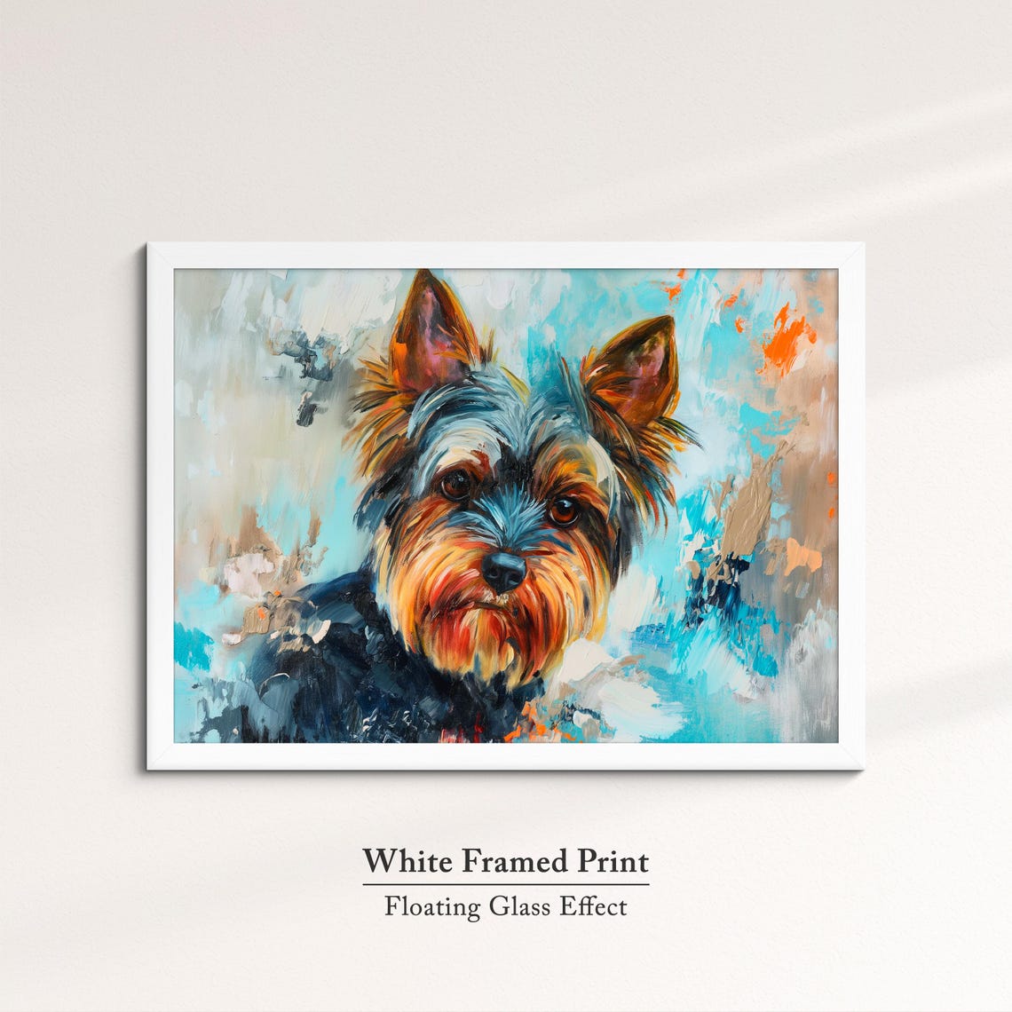 Yorkshire Terrier Face Front Turquoise Abstract Background Dog Poster - Image 7