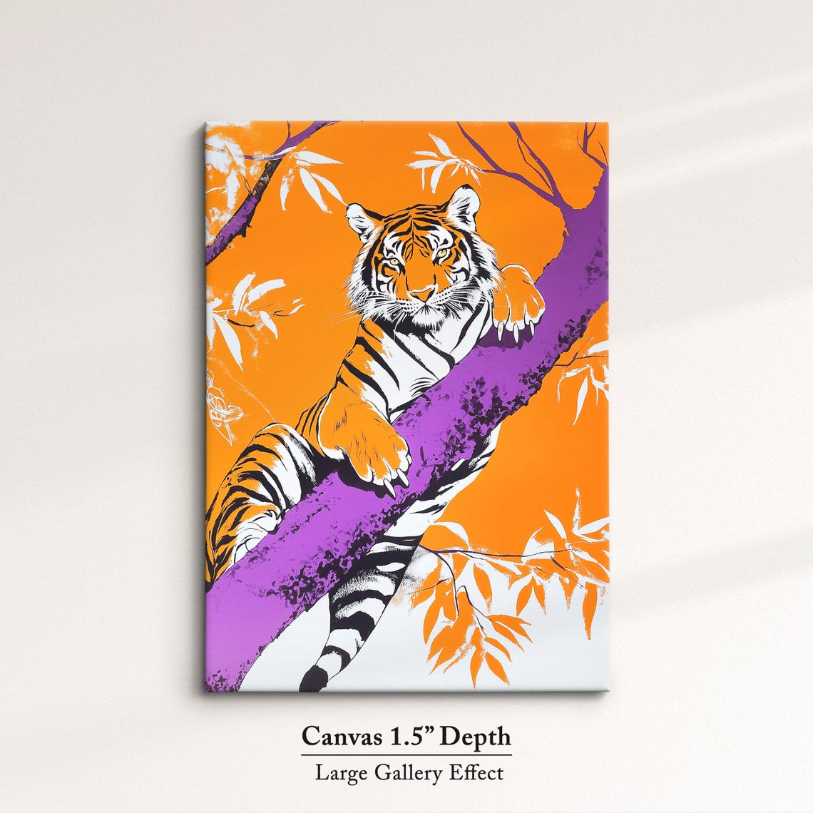 Bold Tiger Art Jungle Safari Wall Decor Vibrant Animal Print Modern Wildlife Home Decoration Orange And Purple Tropical Art - Image 3