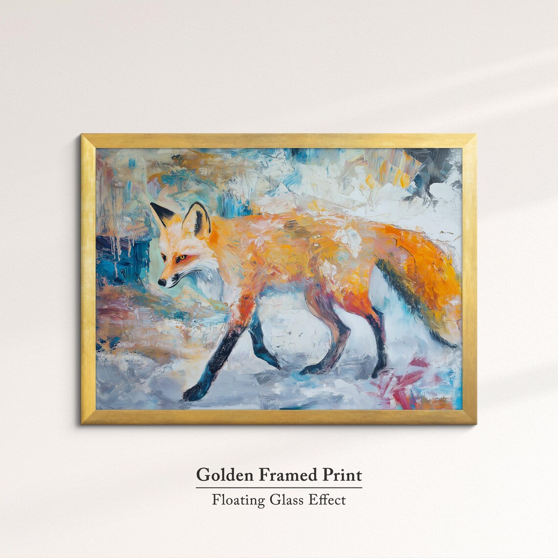 Red Fox Walking Abstract Oil Painting Orange Wildlife Portrait Poster - Image 5