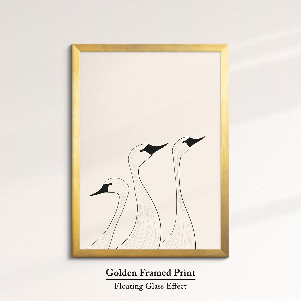 Minimalist Three Swans Line Drawing Black And White Bird Wall Art - Image 5