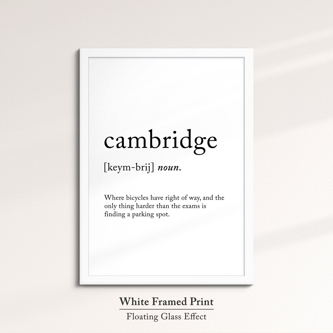 Cambridge England Uk Definition Dictionary Funny Quote Minimalist Framed Print Framed Wall Art Poster Home Decor Interior Gifts - Image 7