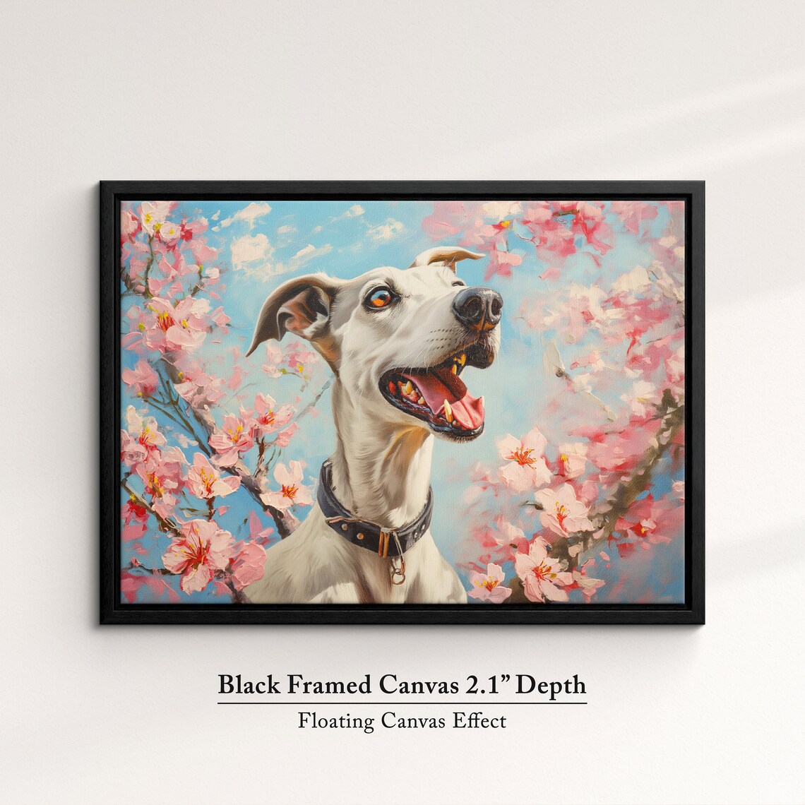 Joyful Greyhound Dog In Pink Cherry Blossoms Spring Floral Wall Poster - Image 2