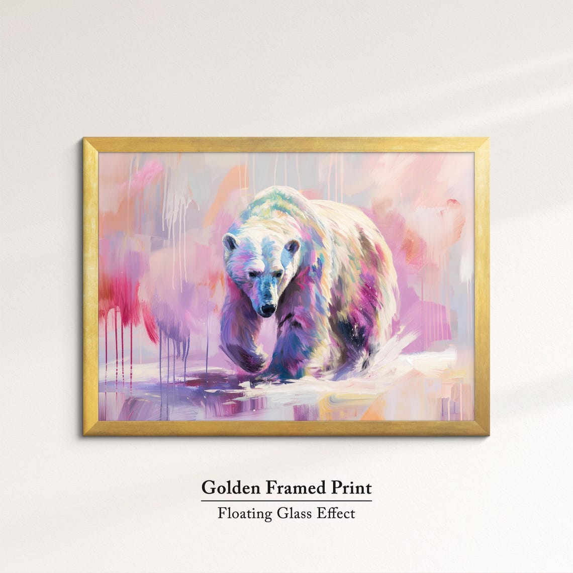 Polar Bear Pink Purple Abstract Walking Wildlife Painting Art Poster - Image 5