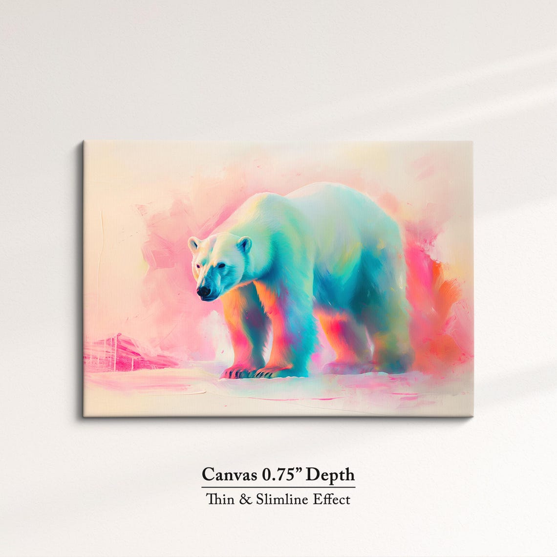 Polar Bear Walking Colorful Pink Teal Abstract Wildlife Wall Art - Image 4