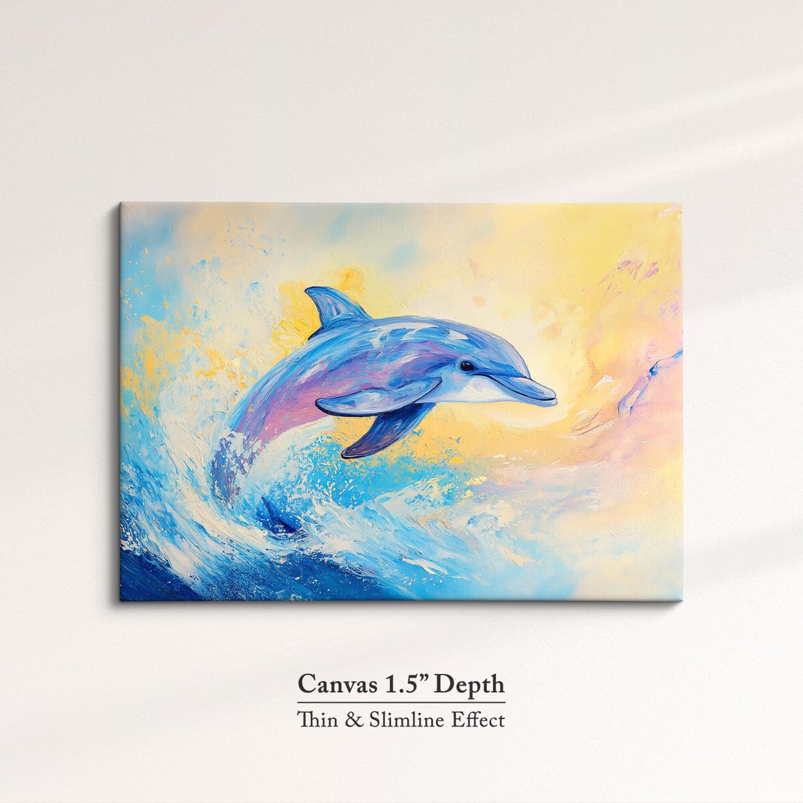 Dolphin Jumping Ocean Wave Blue Gold Dynamic Abstract Wall Art Poster - Image 3