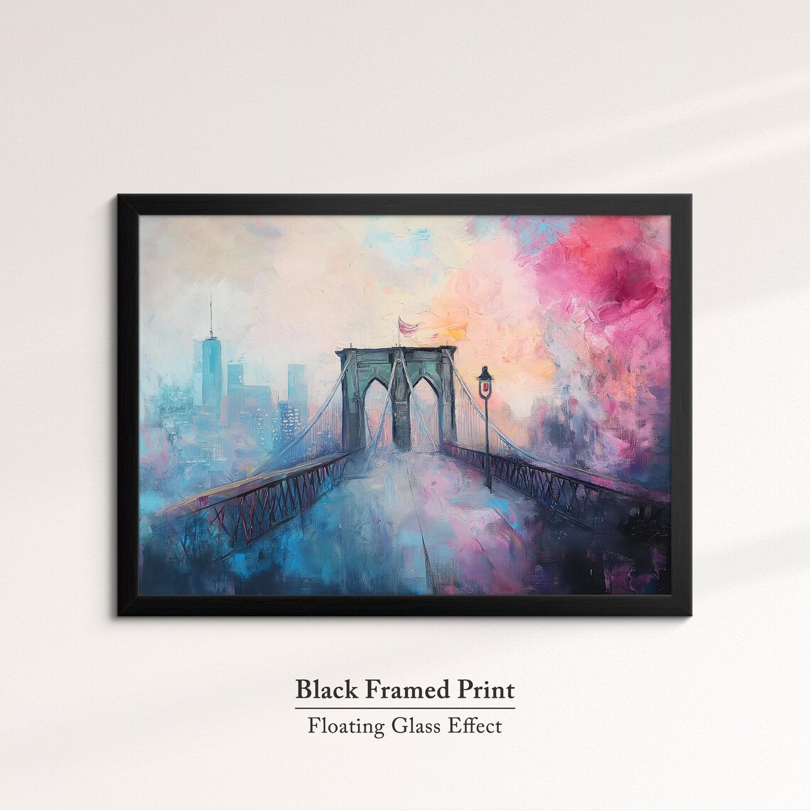 Brooklyn Bridge New York Misty Pink Sunrise Impressionist Art Poster - Image 8