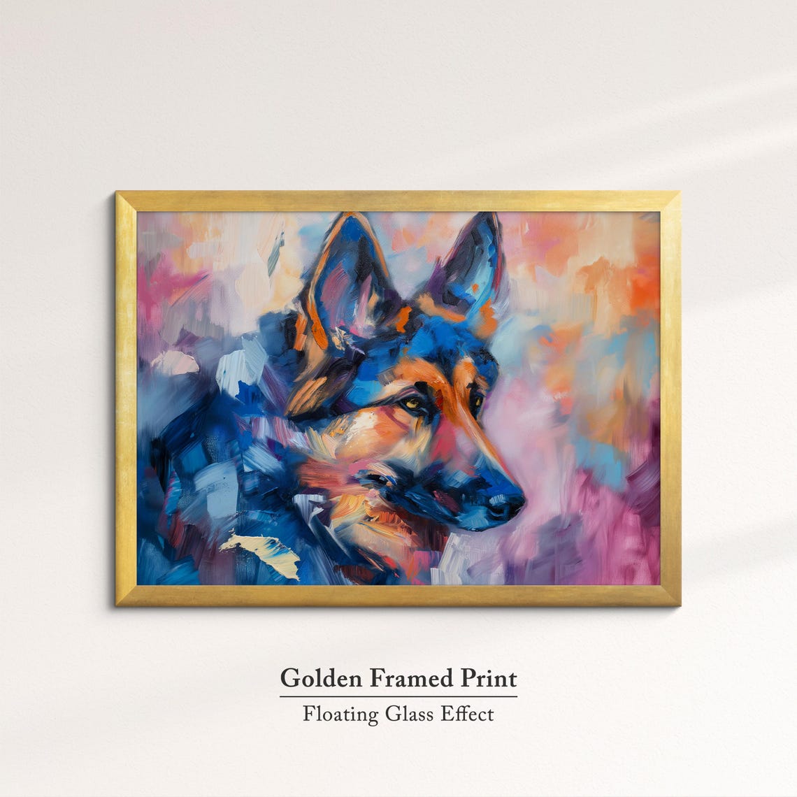 German Shepherd Portrait In Blue Pink Abstract Brushstroke Dog Poster - Image 5