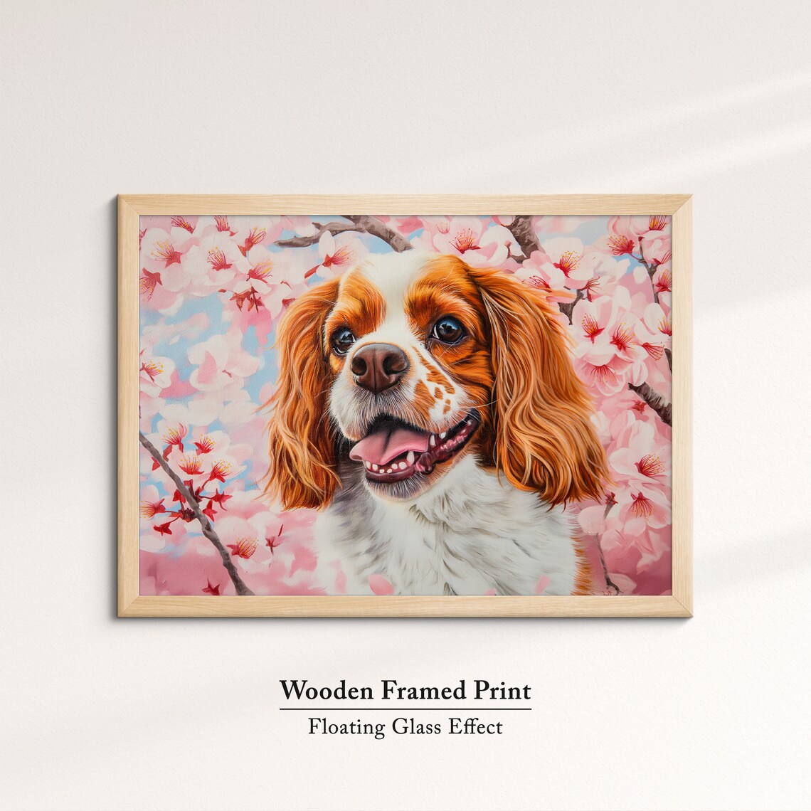 Smiling Cavalier King Charles Spaniel Portrait In Pink Blossoms Poster - Image 6
