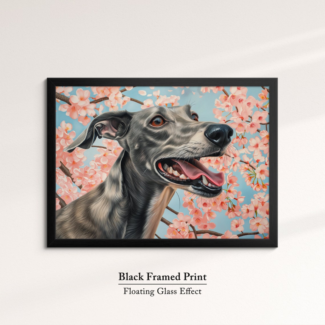 Grey Greyhound Side Profile Smiling In Cherry Blossoms Spring Poster - Image 8