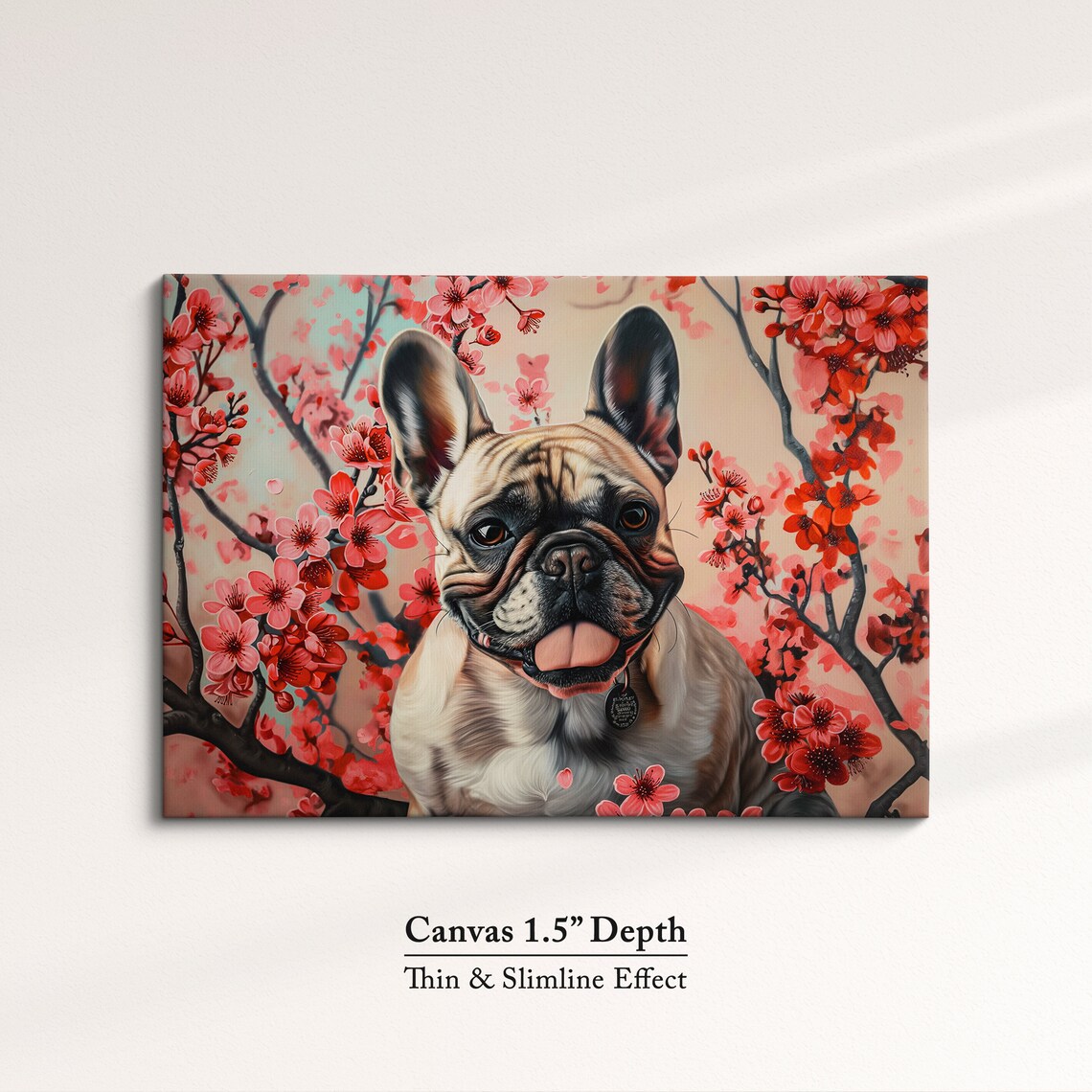 French Bulldog Portrait In Red Blossoms With Collar Tag Spring Poster - Image 3