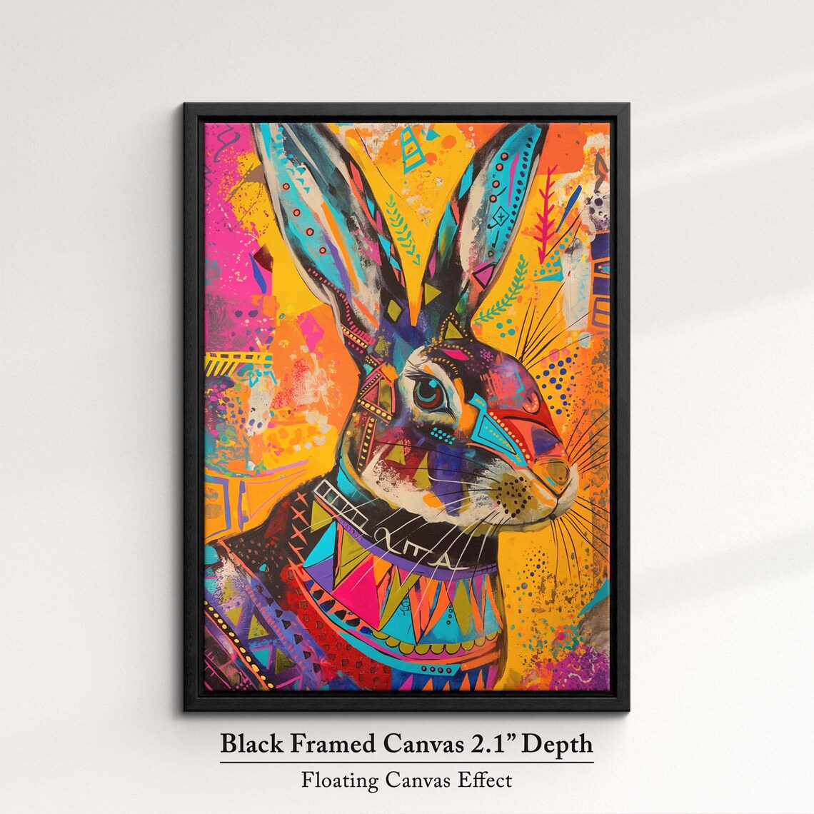 Rabbit Colorful Geometric Tribal Mosaic Hare Portrait Abstract Art Poster - Image 2