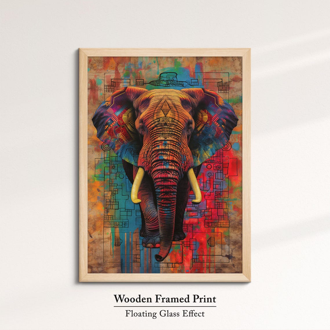 Rustic Elephant Grunge Art Orange Red Tusker Urban Texture Wall Poster - Image 6