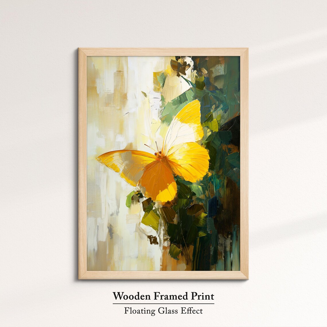 Golden Yellow Butterfly Abstract Floral Oil Painting Elegant Poster - Image 6
