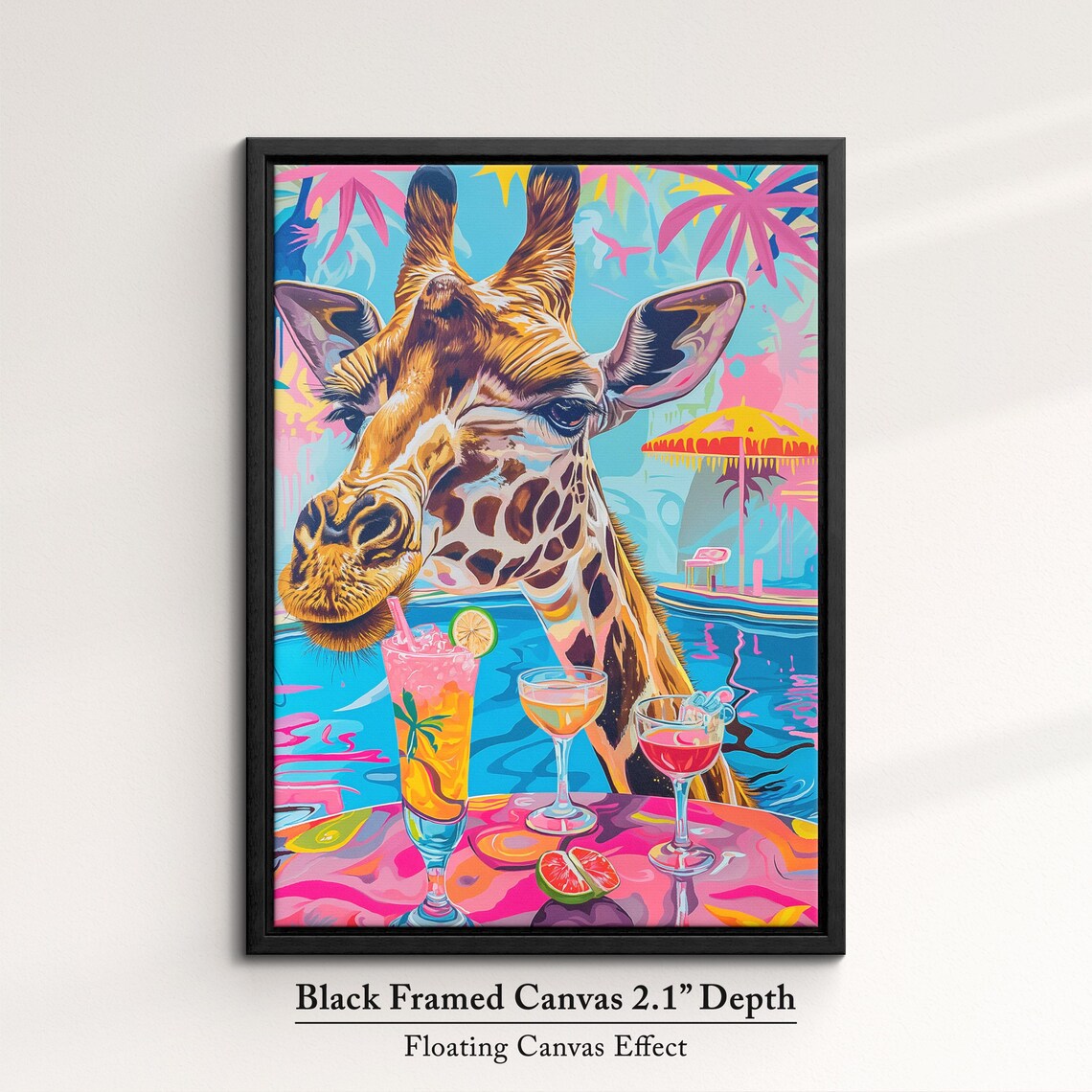 Giraffe Poolside Party Tropical Cocktails Colorful Fun Safari Art Poster - Image 2