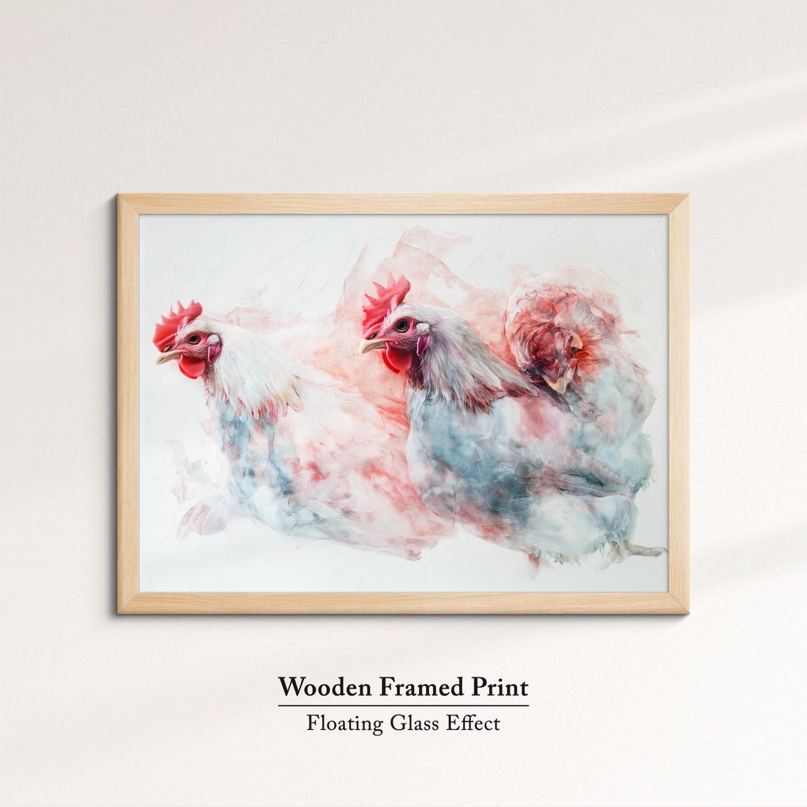 Two White Hens Pink Grey Watercolor Soft Farm Bird Wall Art Poster - Image 6