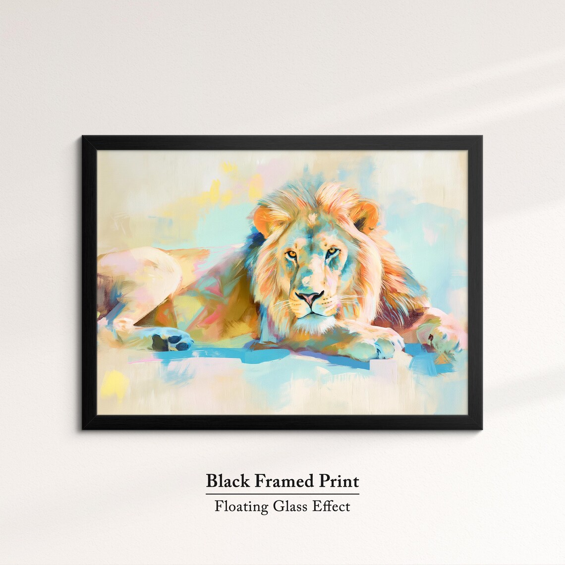 Lion Resting Pastel Watercolor Full Body Abstract Wildlife Art Poster - Image 8