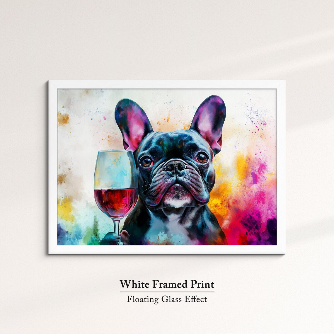French Bulldog With Red Wine Glass Colorful Watercolor Dog Art Print - Image 7