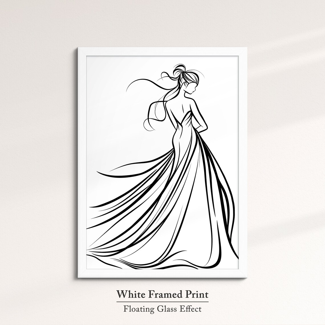 Woman Wedding Dress Line Art Drawing Elegant Flowing Gown Minimalist Wall Art Poster - Image 7