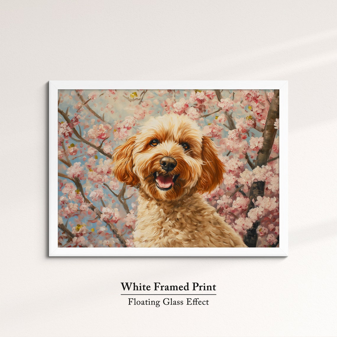 Happy Golden Doodle Dog In Cherry Blossom Spring Cheerful Pet Poster - Image 7