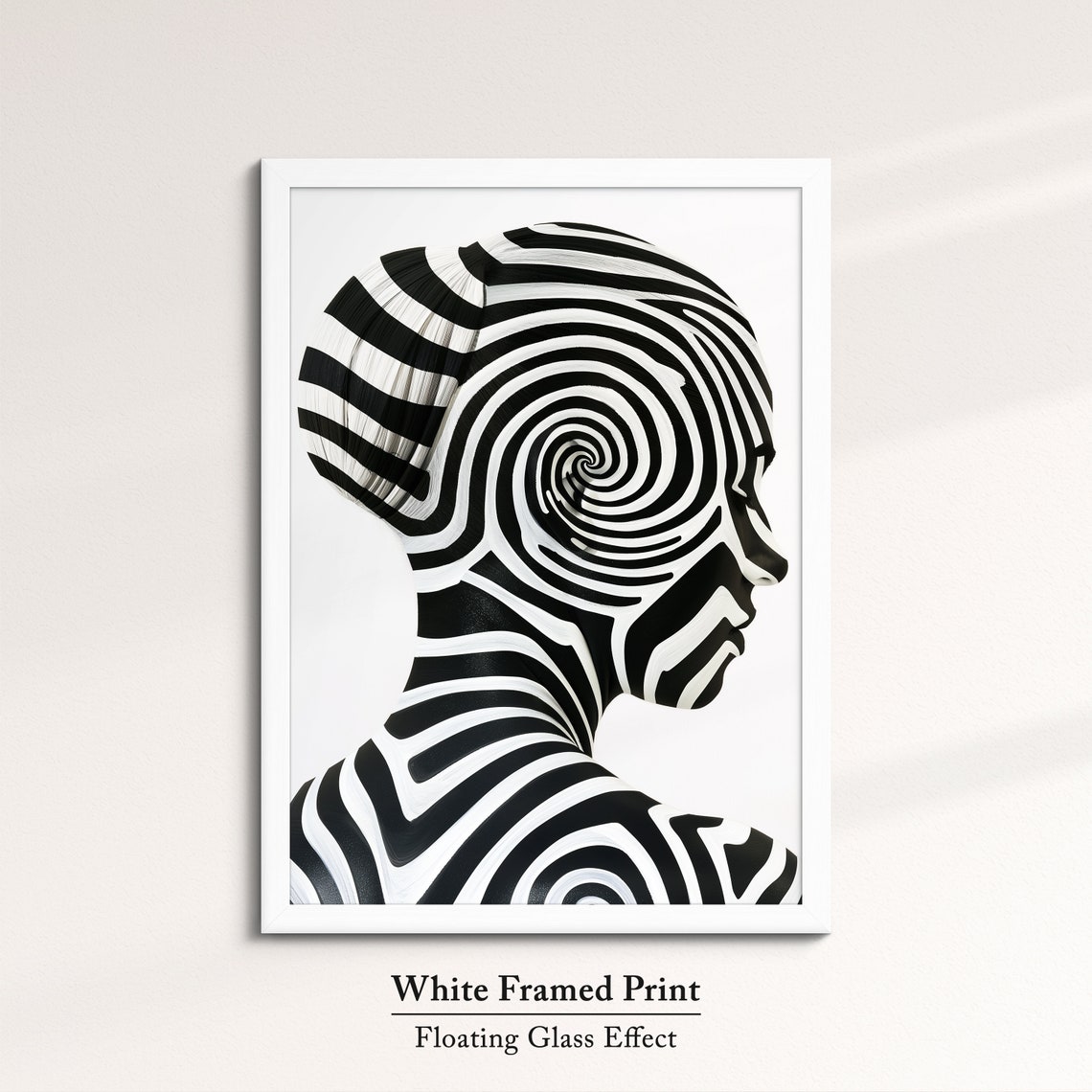 Black And White Spiral Optical Illusion Face Profile Modern Art Poster - Image 7