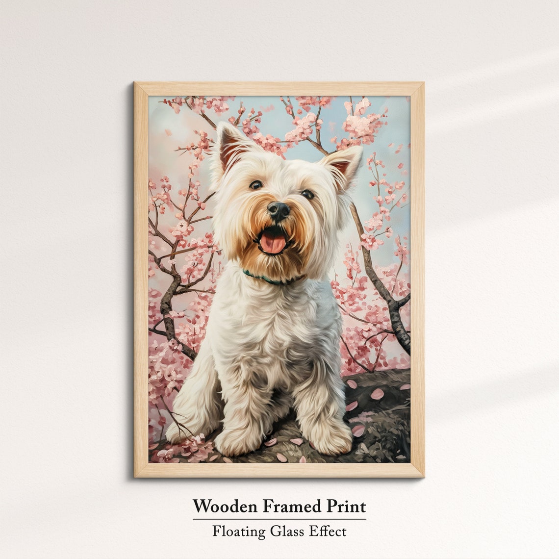 White West Highland Terrier In Pink Cherry Blossoms Spring Art Poster - Image 6