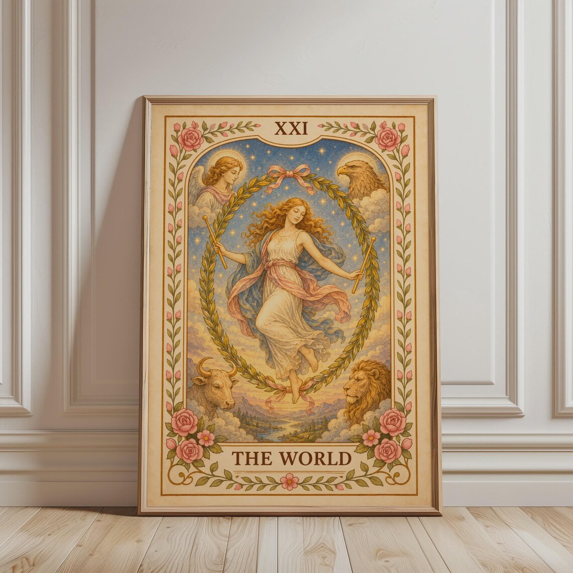 The World Tarot Card Floral Bohemian Art Print