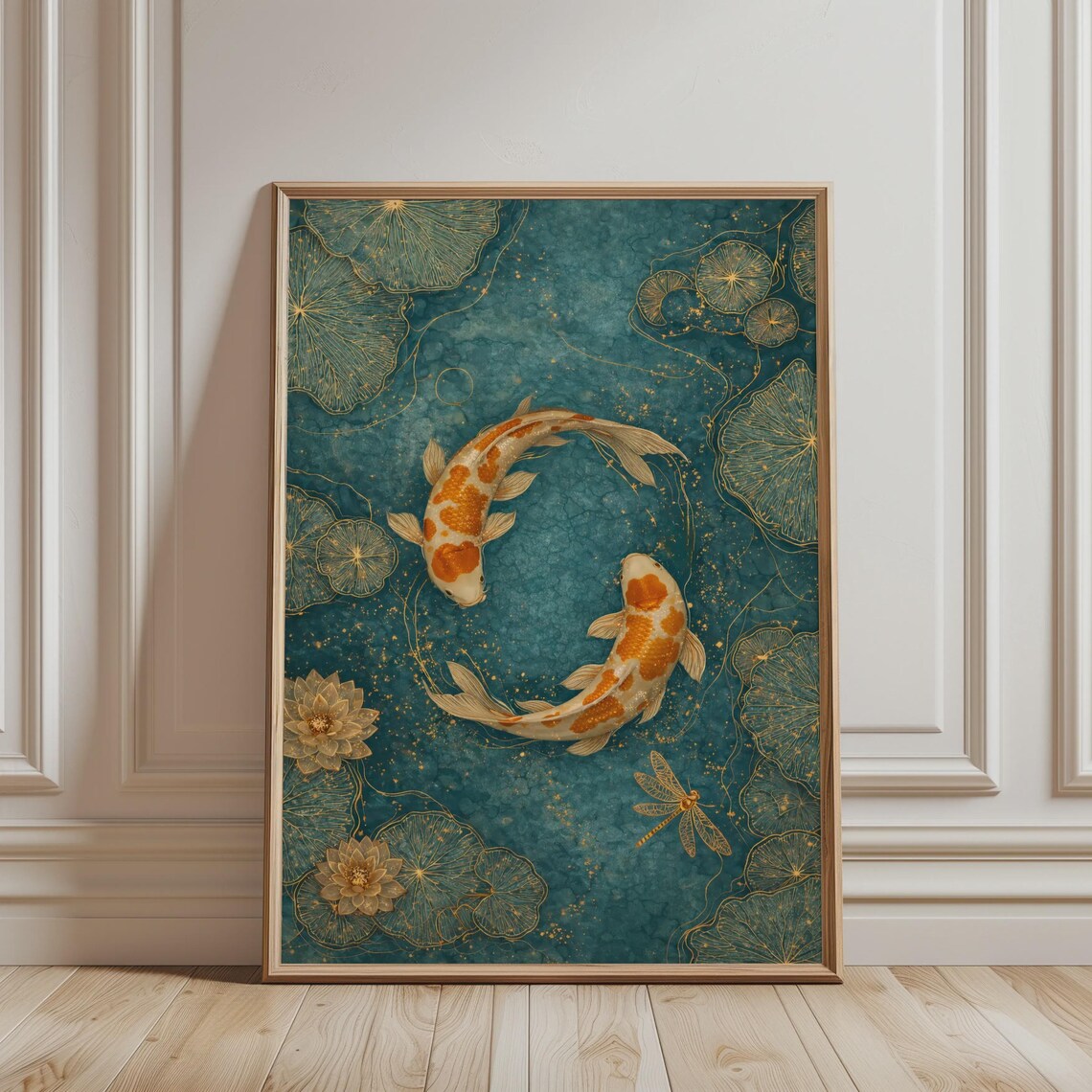 Japanese Koi Fish Art Print, Japandi Home Decor