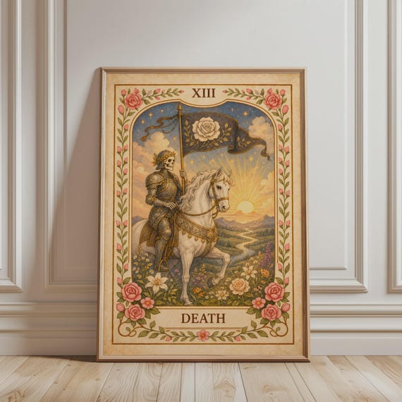 Spiritual Wall Art 13 Death Tarot Card Print Floral Bohemian Major Arcana Mystic Botanical Vintage Poster For Celestial Home Decor
