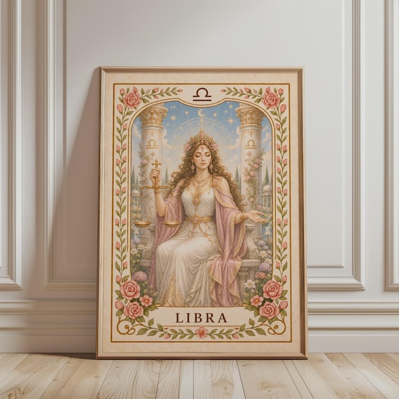 Spiritual Wall Art Libra Zodiac Print Boho Floral Astrology Mystic Botanical Vintage Poster For Celestial Home Decor