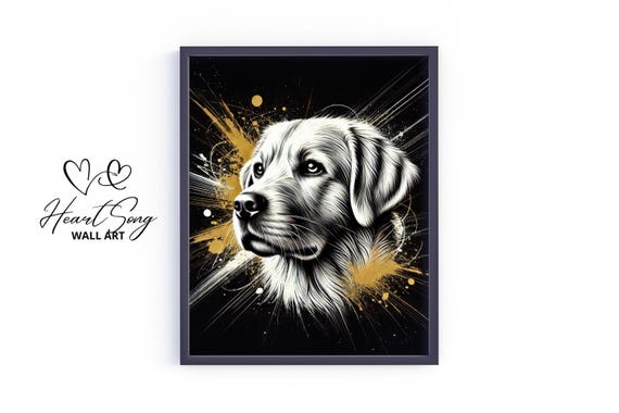 Labrador Retriever Dog Wall Art Moody Black And Gold Pet Portrait Vintage Stylish Print Elegant Animal 360