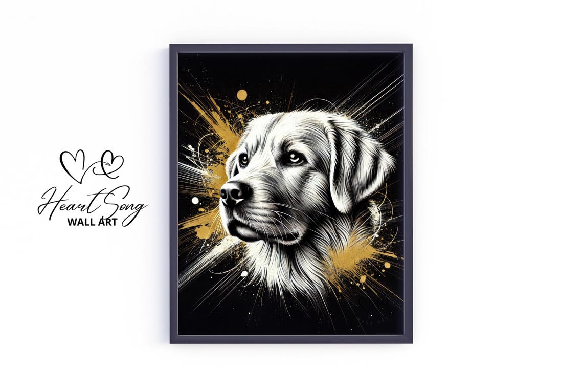 Golden Retriever Portrait Black And Gold Splash Pet Art Poster