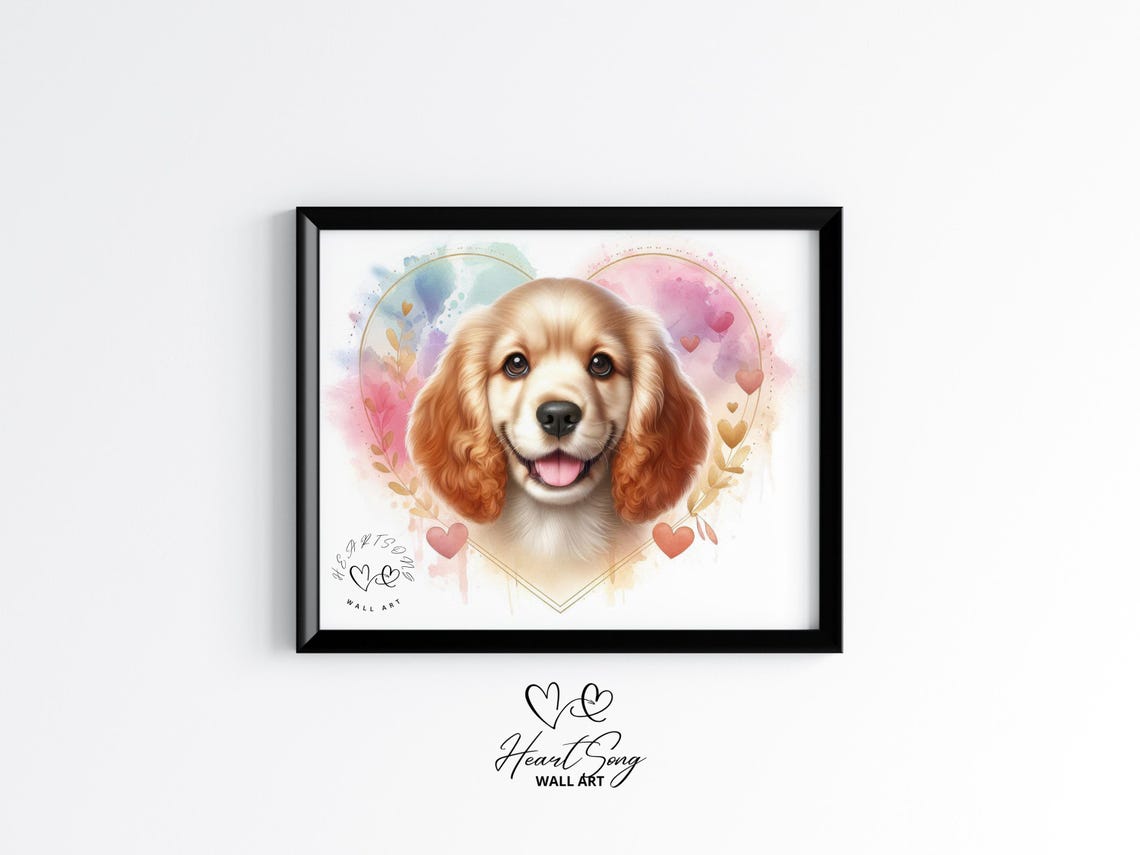 Cocker Spaniel Puppy Valentine Heart Watercolor Dog Art Poster